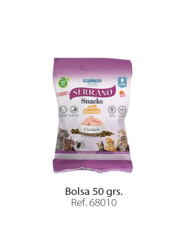 SERRANO SNACKS PARA GATOS ANTI-HAIRBALL, POLLO 25X50GR