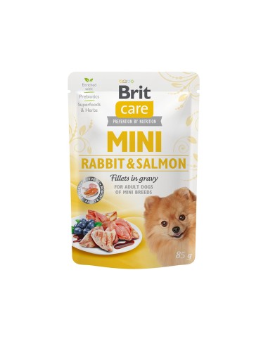 BRIT CARE MINI RABBIT SALMON FILLETS IN GRAVY 85GR (24UD)