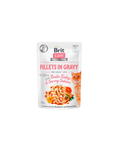 BRIT CARE CAT FILLETS IN GRAVY TURKEY SAVORY SALMON 85GR