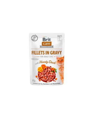 BRIT CARE CAT FILLETS IN GRAVY HEARTY DUCK 85GR