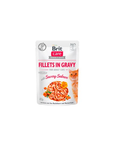 BRIT CARE CAT FILLETS IN GRAVY SAVORY SALMON 85GR