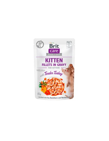 BRIT CARE CAT FILLETS IN GRAVY KITTEN TENDER TURKEY 85GR