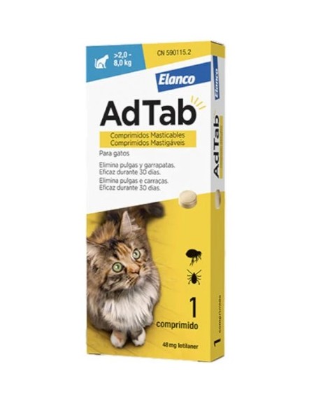 ADTAB 48MG GATOS (2-8KG) 1 COMP. MASTIC. AZ.CLARO