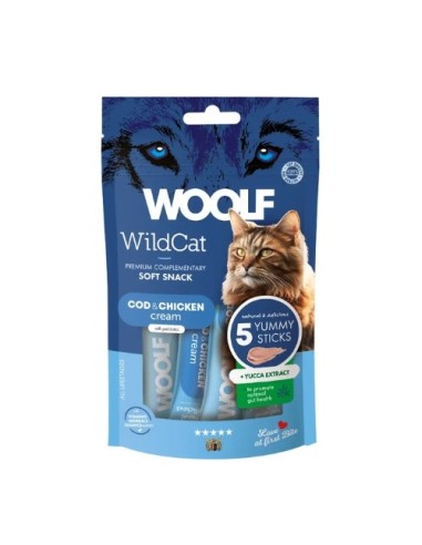 WOOLF WILDCAT CREMA BACALAO, POLLO Y EXTRACTO DE YUCA 70gr (5x14gr) (15UD)