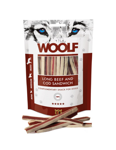 WOOLF LONG BEEF AND COD SANDWICH 100G (10UDS)