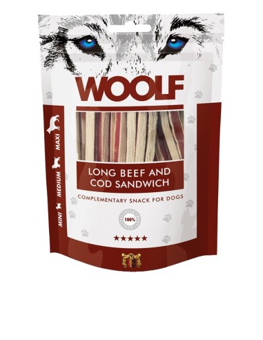 WOOLF LONG BEEF AND COD SANDWICH 100G (10UDS)