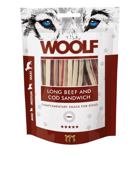 WOOLF LONG BEEF AND COD SANDWICH 100G (10UDS)