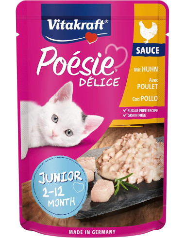VITAKRAFT BOLSITAS POÉSIE® DELICE JUNIOR CON FILETE DE POLLO TIERNO 85 G (CAJA DE 23)