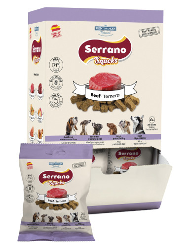 SERRANO SNACKS PARA PERROS TERNERA 25X85GR