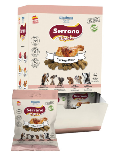 SERRANO SNACKS PARA PERROS PAVO 25X85GR