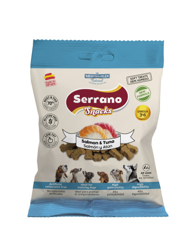 SERRANO SNACKS PARA PERROS SALMON Y ATUN 25X85GR