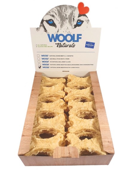 WOOLF NATURALS HUESO TERNERA/AVE/YUCA 24GR 30UDS/CAJA
