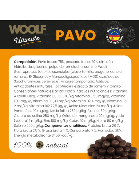 WOOLF ULTIMATE PERRO SEMIHÚMEDO PAVO 1KG
