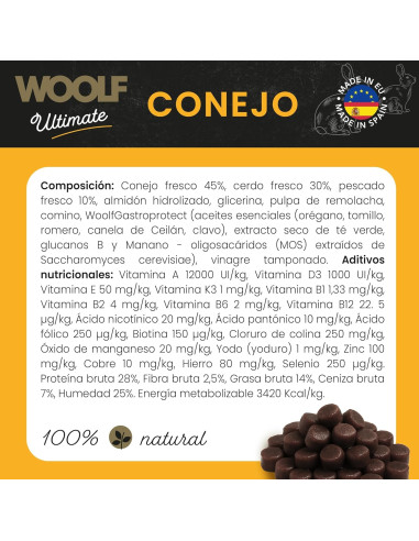 WOOLF ULTIMATE PERRO SEMIHÚMEDO CONEJO 1KG