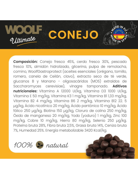 WOOLF ULTIMATE PERRO SEMIHÚMEDO CONEJO 1KG