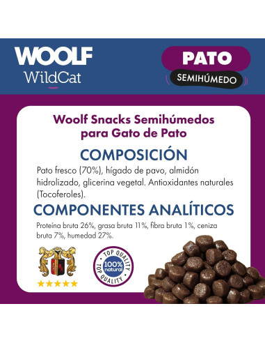 WOOLF WILDCAT SNACK SEMIHUMEDO PATO 50GR