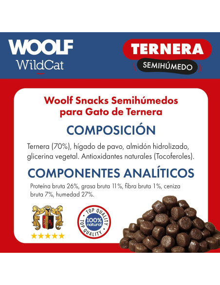WOOLF WILDCAT SNACK SEMIHUMEDO TERNERA 50GR