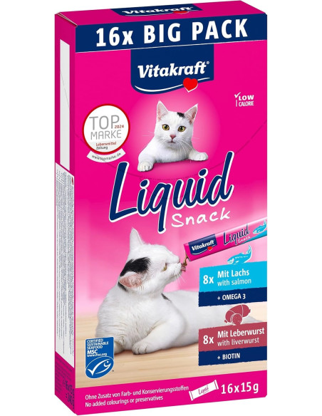 VT CAT LIQUID SNACK MULTIPACK  8 SALMÓN 8 PATÉ 16X15G  (CAJA DE 5)
