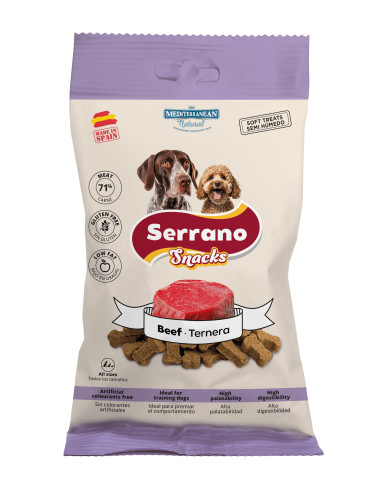 SERRANO SNACK PARA PERROS 100g, DE TERNERA (CAJA 12UD)