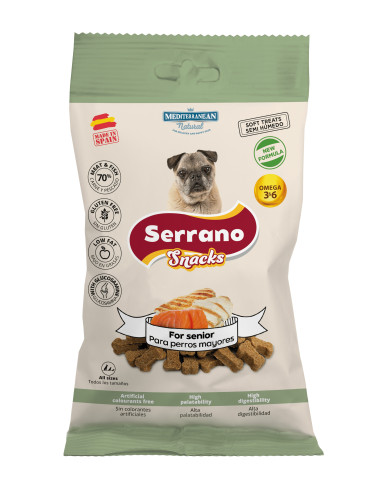 SERRANO SNACK PARA PERROS 100g, PARA SENIOR (CAJA 12UD)