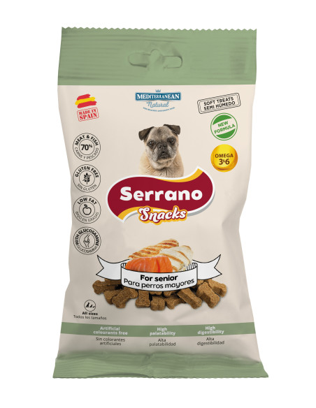 SERRANO SNACK PARA PERROS 100g, PARA SENIOR (CAJA 12UD)
