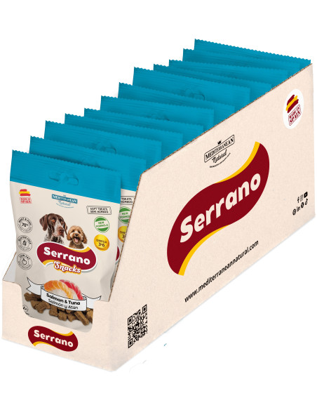 SERRANO SNACK PARA PERROS 100g, DE SALMÓN (CAJA 12UD)