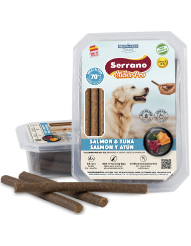 SERRANO STICKS PRO CON SALMON Y ATÚN, 350 g (CAJA 6UD)