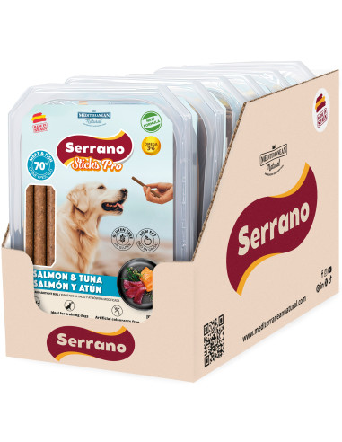 SERRANO STICKS PRO CON SALMON Y ATÚN, 350 g (CAJA 6UD)