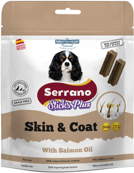 SERRANO STICKS PLUS 110g, PELO Y PIEL (CAJA 12UD)