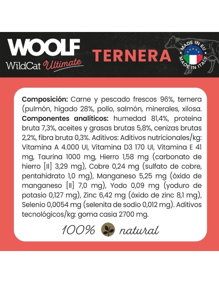 WOOLF ULTIMATE HÚMEDO GATO ADULTO TERNERA 85gr