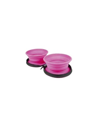 KIWI DOUBLE TRAVEL BOWL SLOWFEEDER FUCSIA