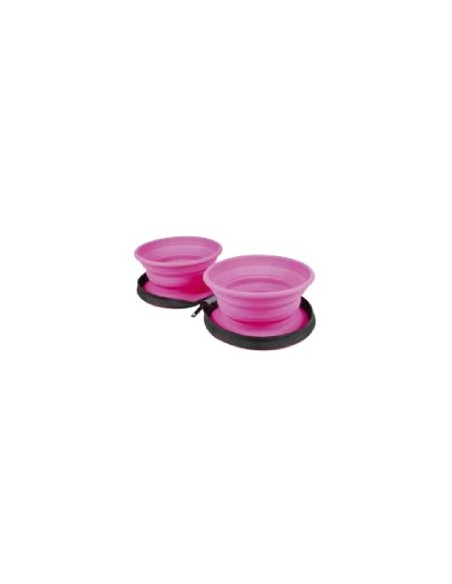 KIWI DOUBLE TRAVEL BOWL SLOWFEEDER FUCSIA